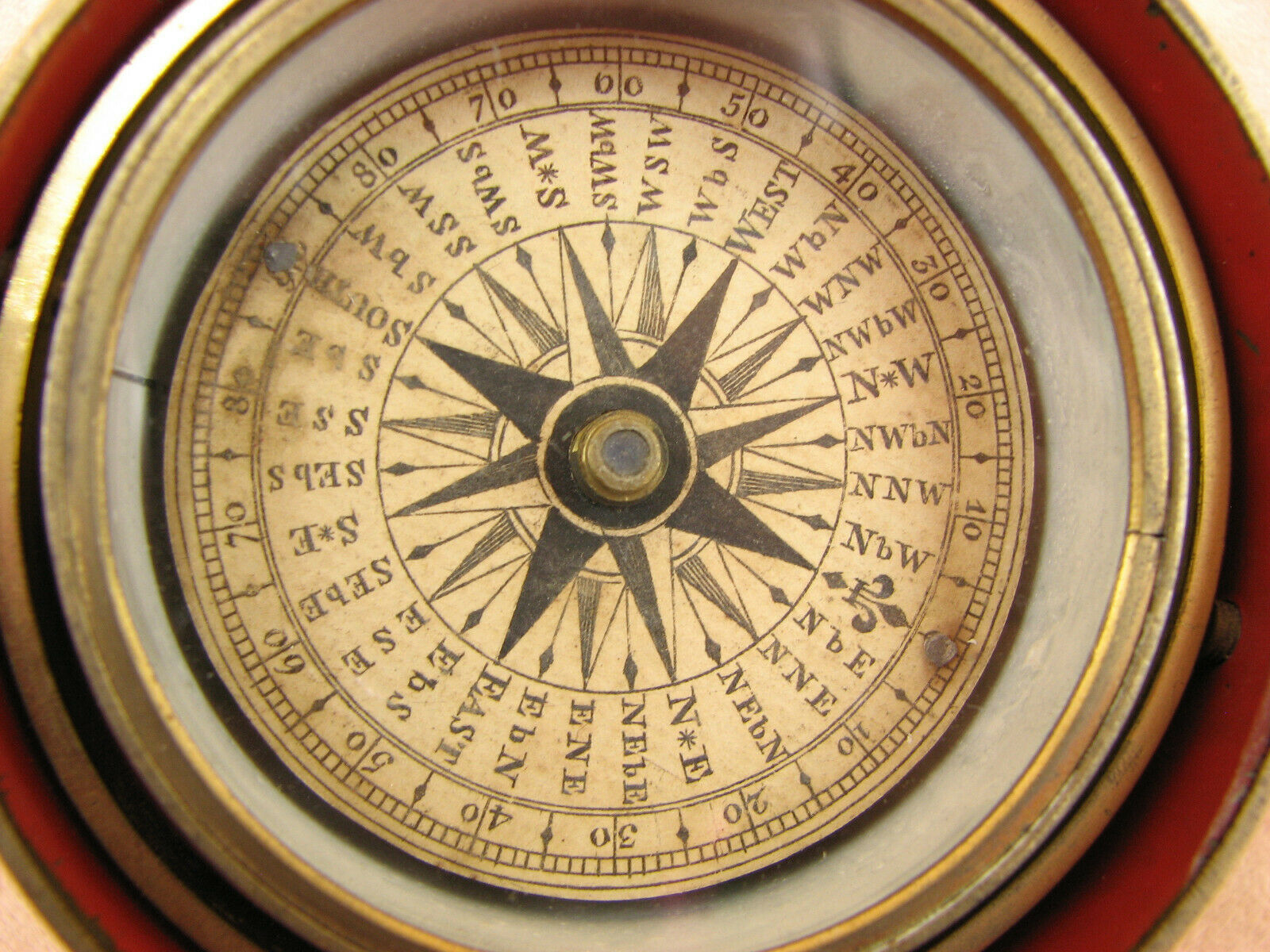 Rare brass gimbal mounted pocket compass circa 1840